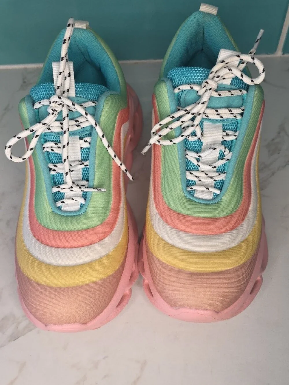 Cape Robbin Kids Pastel Rainbow Platform Sneakers - Pink/Blue/Green